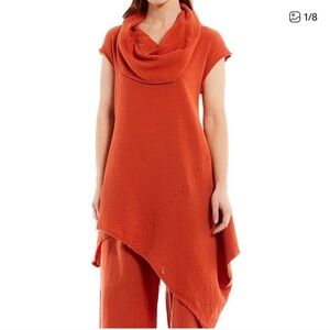 Bryn Walker Cowl Neck Asymmetrical Hem Orange
Cotton Size XL Tunic.